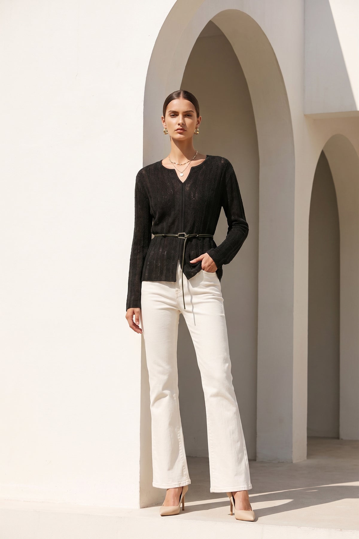 DAHLIA BELTED WOOL SWEATER
