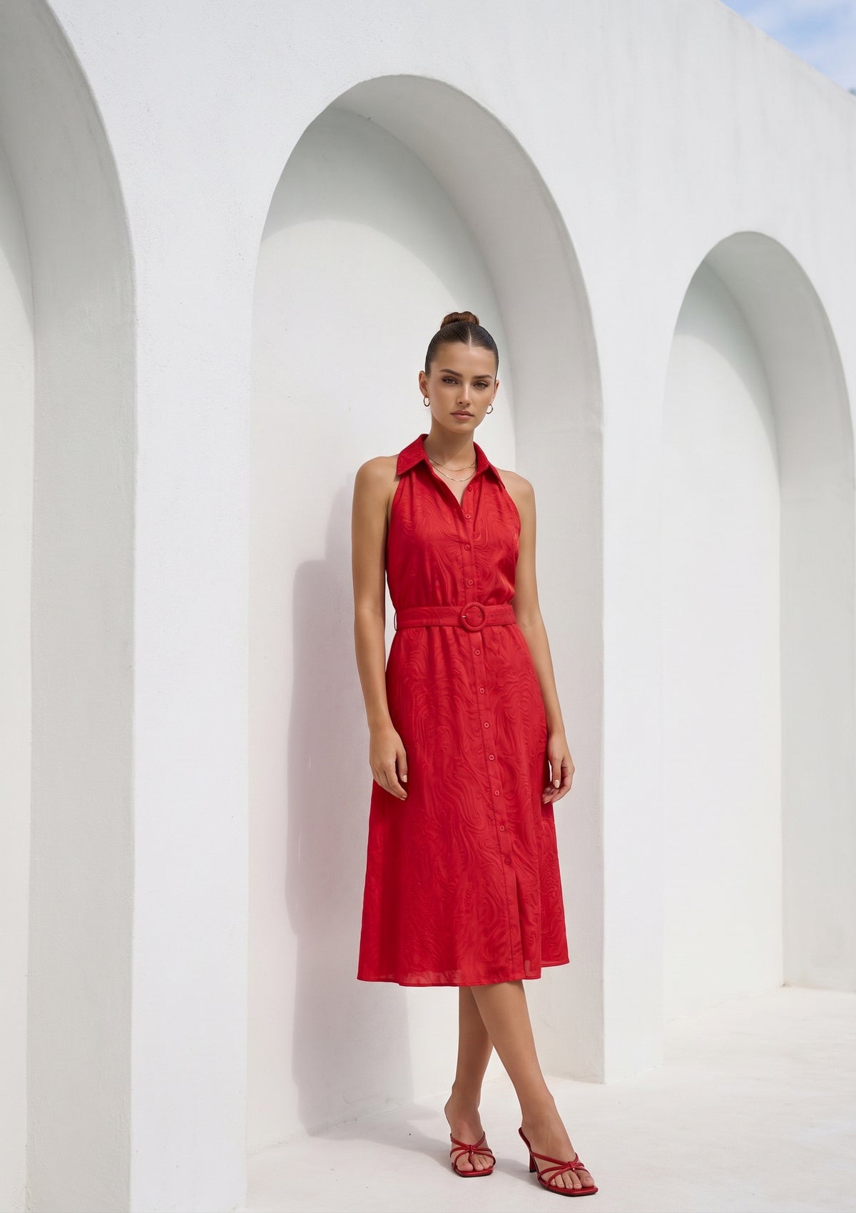 EMILIO BELTED LONG DRESS