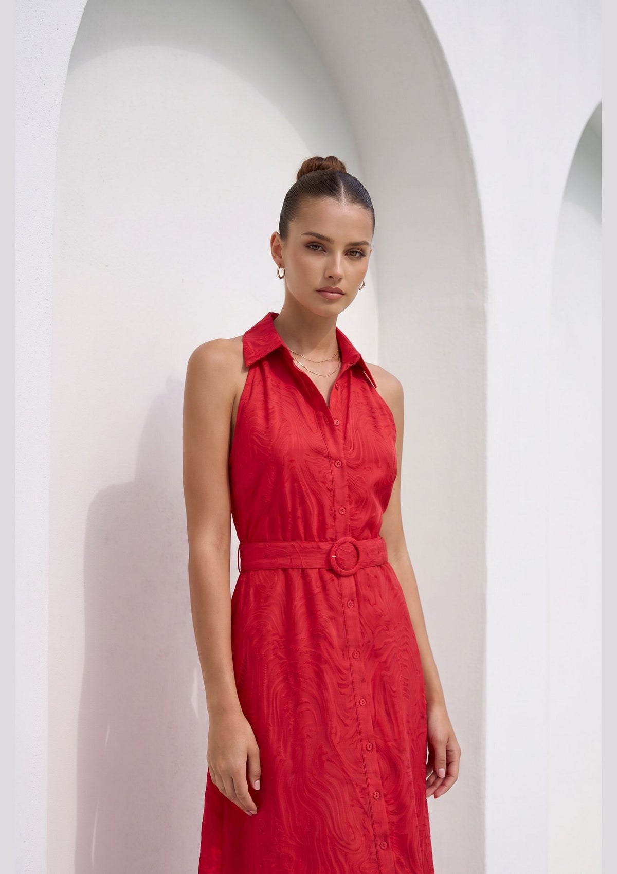 EMILIO BELTED LONG DRESS