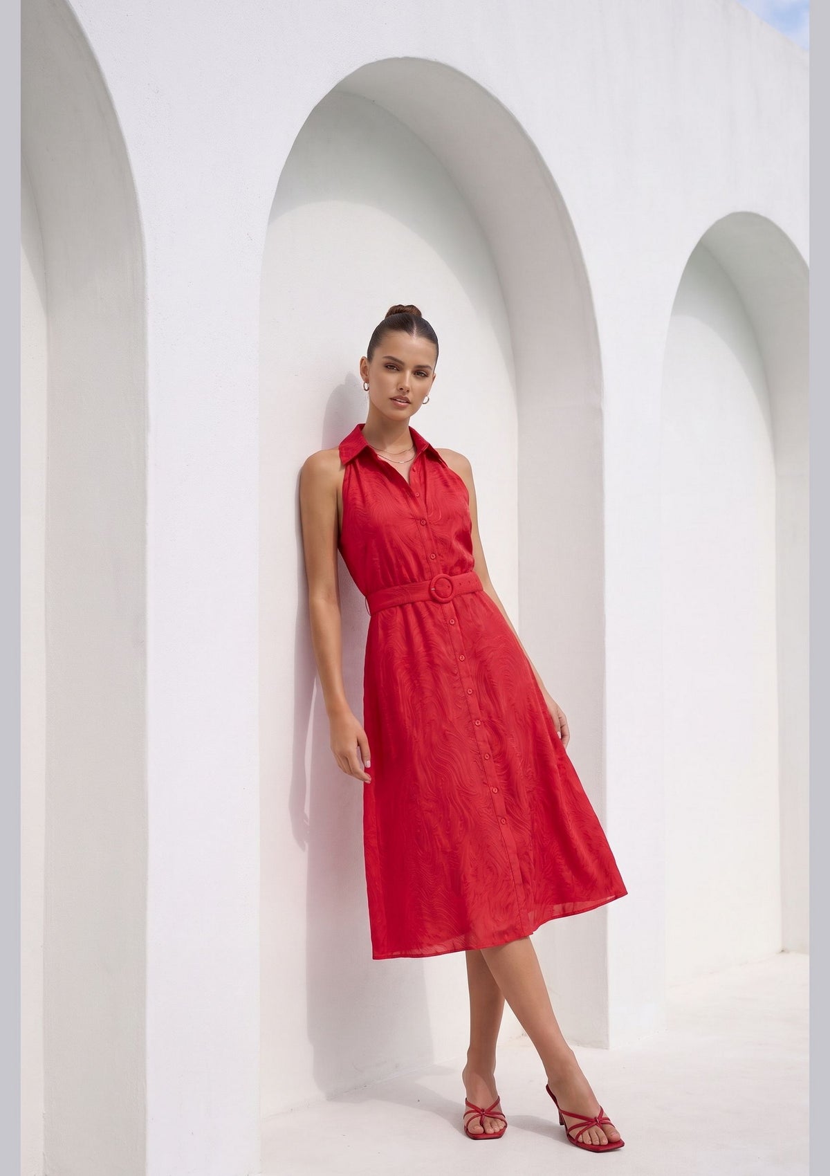 EMILIO BELTED LONG DRESS