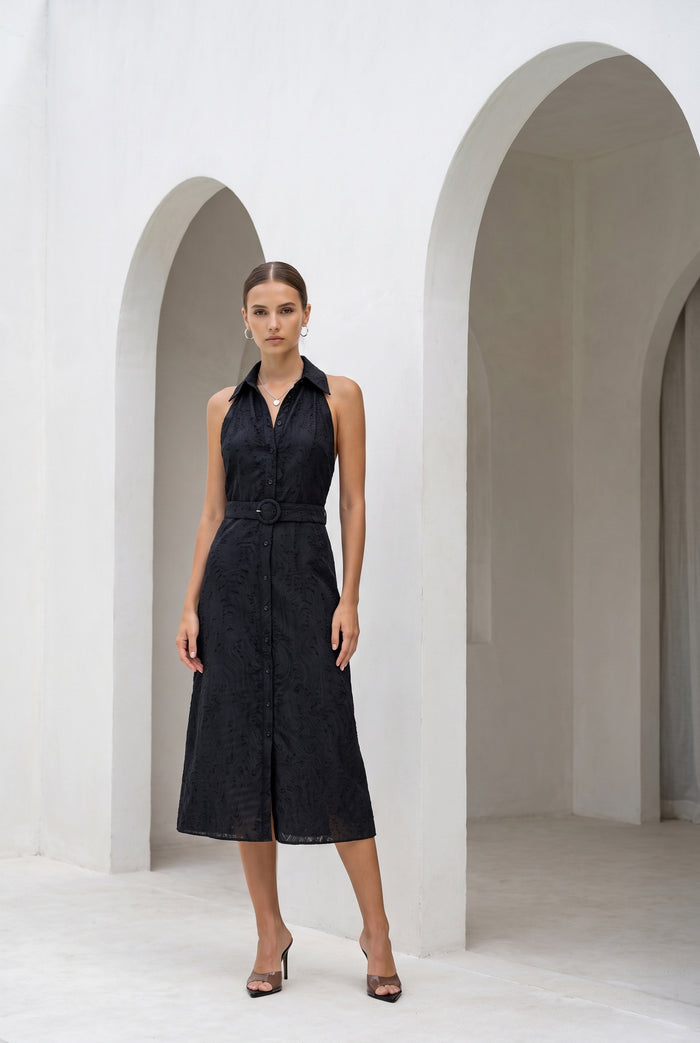 EMILIO BELTED LONG DRESS