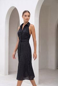 EMILIO BELTED LONG DRESS