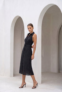 EMILIO BELTED LONG DRESS