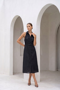 EMILIO BELTED LONG DRESS