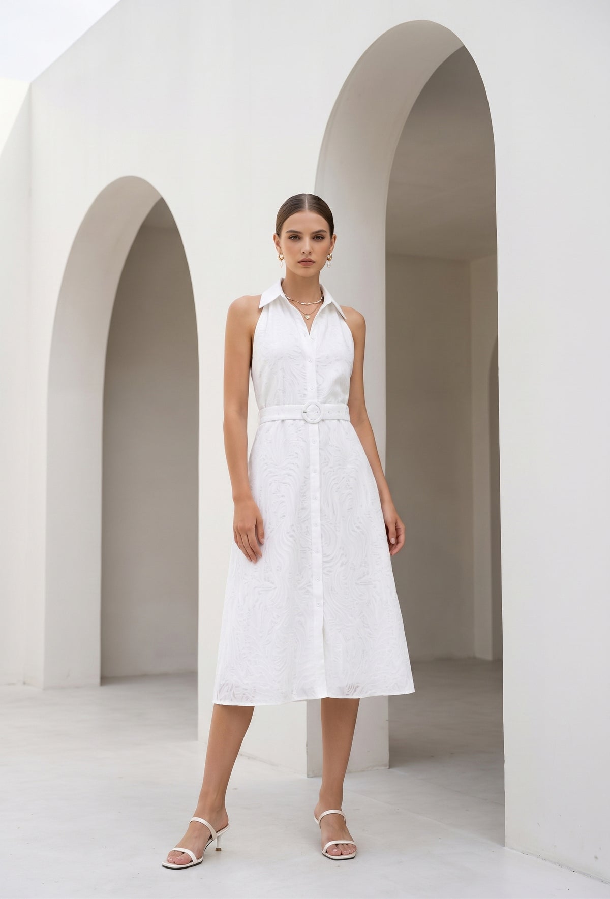 EMILIO BELTED LONG DRESS