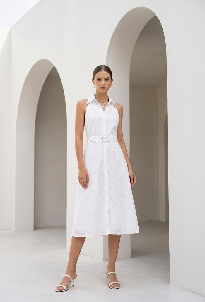 EMILIO BELTED LONG DRESS