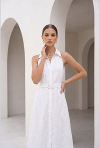 EMILIO BELTED LONG DRESS