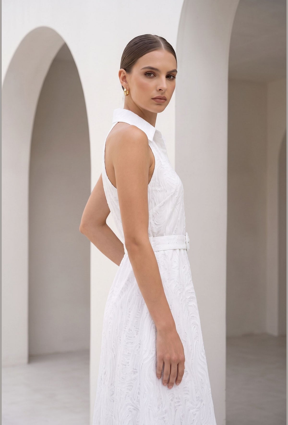 EMILIO BELTED LONG DRESS