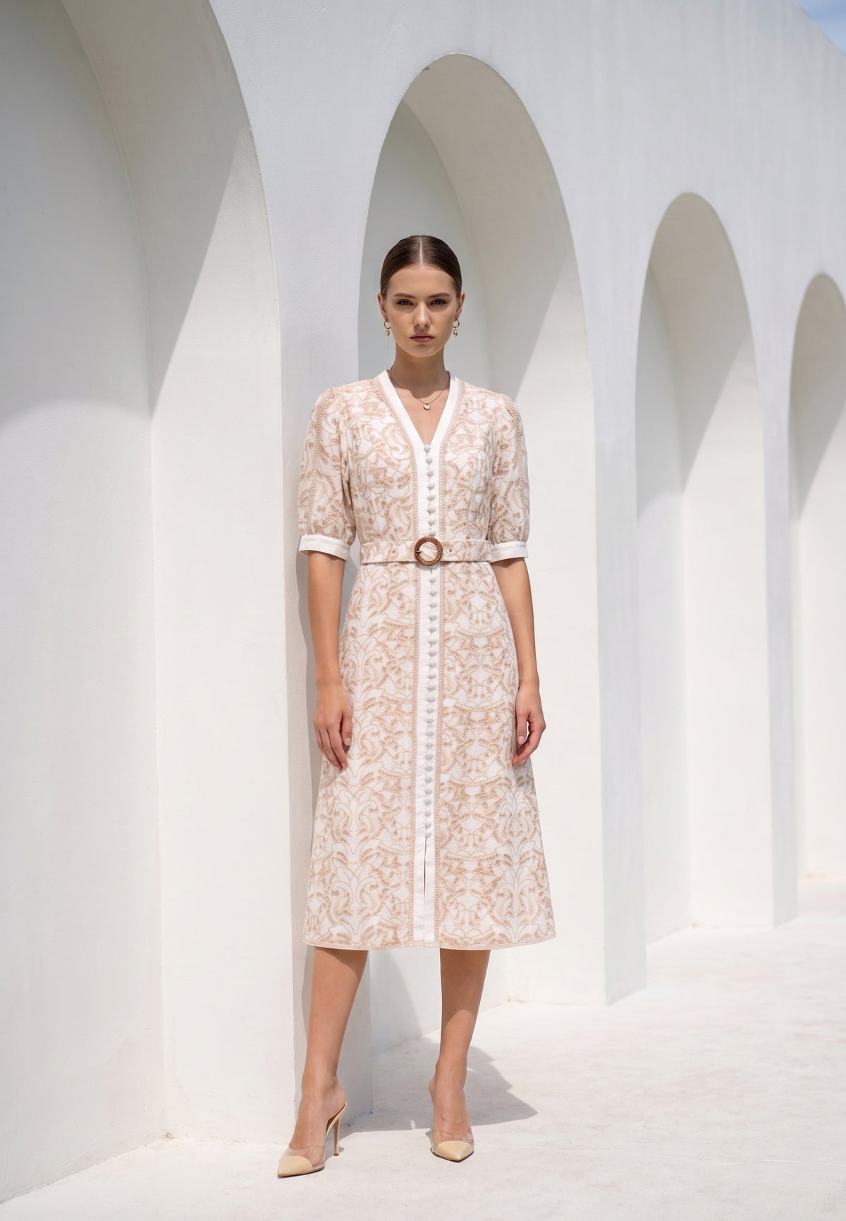 NAOMI BELTED LONG DRESS
