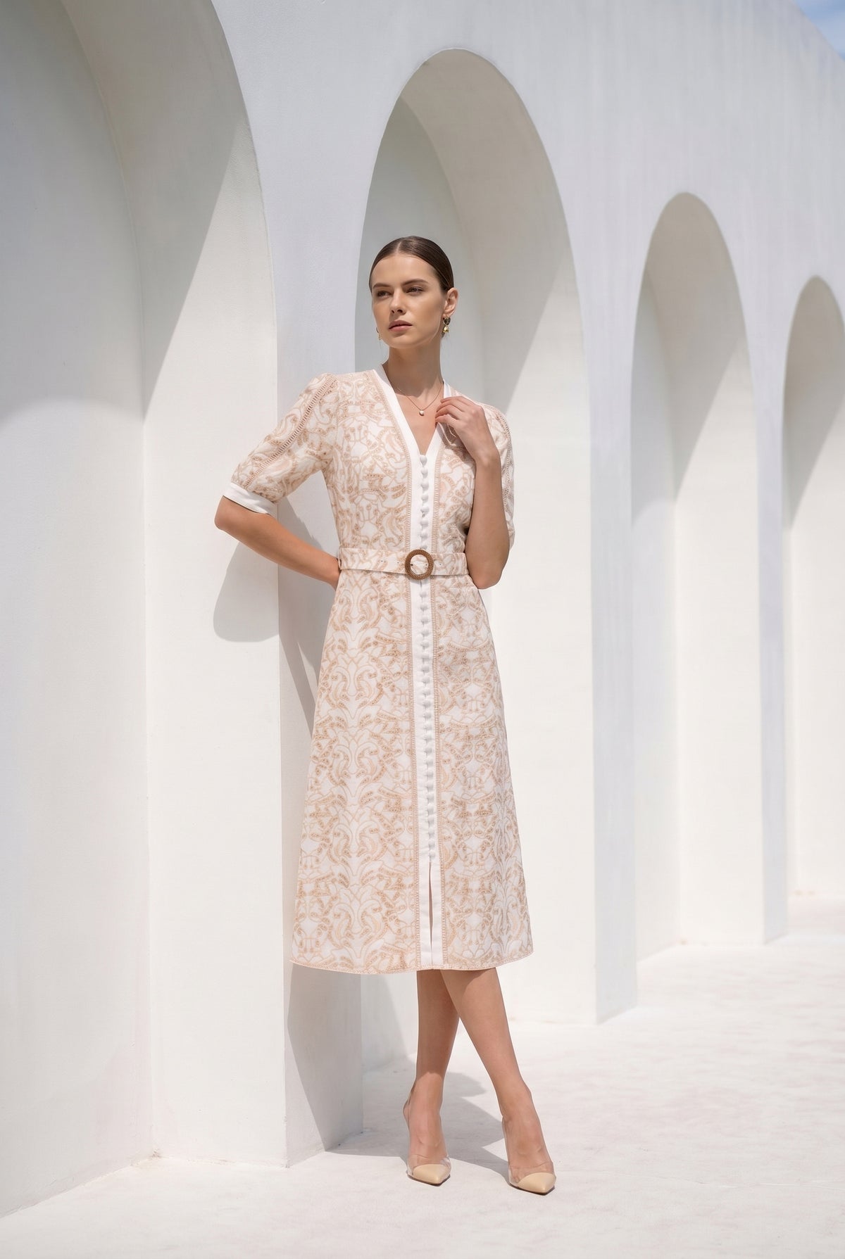 NAOMI BELTED LONG DRESS